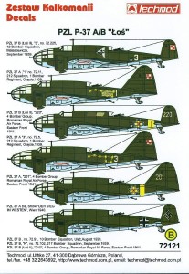 1:72 Techmod kalkomanie 72121 PZL-37A/B Łoś