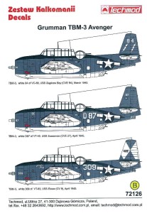 1:72 Kalkomanie TBM-3 AVENGER - Techmod 72126