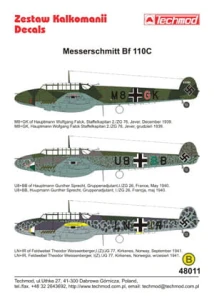 1:48 Kalkomanie Messerschmitt Bf 110 C - Techmod 48011