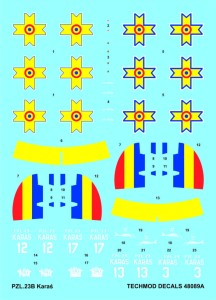 1:48 Kalkomanie PZL.23 B KARAŚ + maski - Techmod 48089