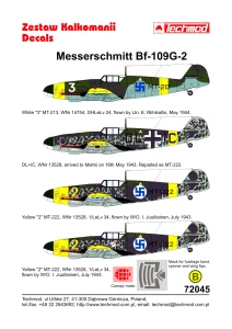 1:72 Kalkomanie Messerschmitt BF-109 G-2 GUSTAW - Techmod 72045 + maski