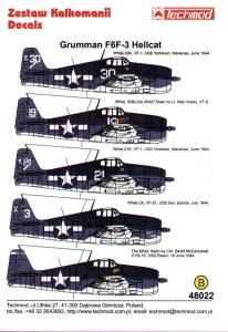 1:48 Kalkomanie Grumman F6F-3 Hellcat - Techmod 48022