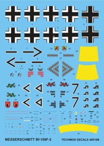 1:48 Kalkomanie Messerschmitt Bf-109 F2 - Techmod 48016 