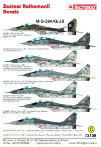 1:72 Kalkomanie MiG-29 A/G/UB - Techmod 72159 