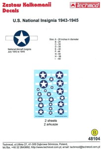 1:48 Techmod kalkomanie 48104 US National Insignia 1943-1945