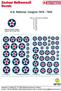 1:48 Kalkomanie US National Insignia 1919-1942 - Techmod 48102 