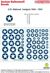1:48 Techmod kalkomanie 48103 US National Insignia 1942-1943