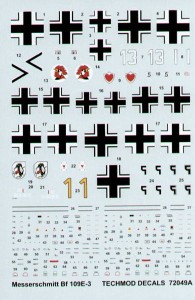 1:72 Kalkomanie Messerschmitt Bf-109 E-3 - Techmod 72049