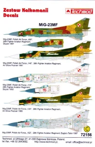 1:72 Kalkomanie Mikojan i Guriewicz MiG-23 MF - Techmod 72156