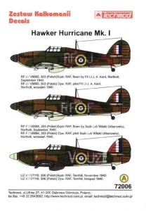 1:72 Kalkomanie HURRICANE  Mk.I - Techmod 72006